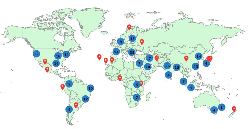 Distribuição geográfica de citações